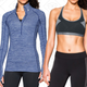 Printed Women’s Studio Leggings, $34 | ColdGear® Cozy 1/2 Zip, $34 | Mid Breathe Women’s Sports Bra, $20 | Play Up Women’s Shorts, $14